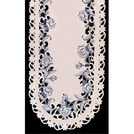 SINOBRITE Sinobrite H8459-B Delft Blue & Rose Round Doily; 16 in. H8459/B(016)